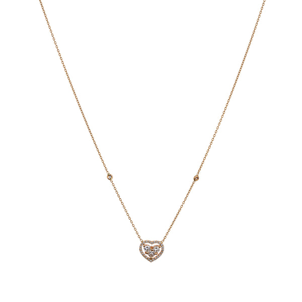 18ct Rose Gold Diamond Heart Cluster and Halo Pendant Necklace