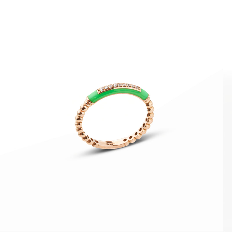 18ct Gold Neon Green Slim Ring with Diamonds