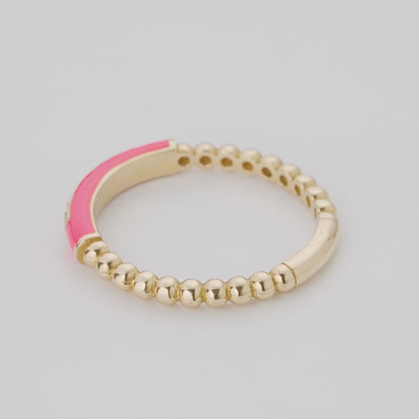 18ct Gold Neon Pink Slim Ring with Diamonds
