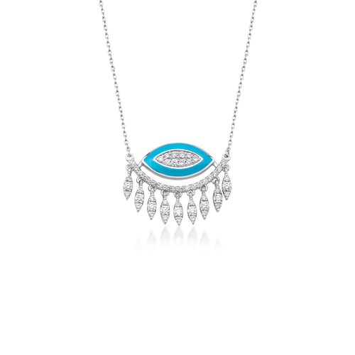 Magic Moment Evil Eye Gemstone-Embellished White Gold Pendant Necklace – Baby Blue