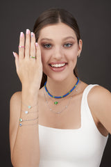 18ct White Gold Diamond and Blue Enamel Evil Eye Chain Bracelet