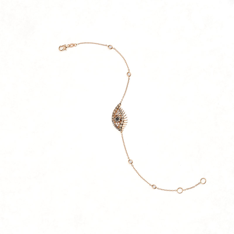18ct Rose Gold Evil Eye with Lashes Multi-Tone Diamond Bracelet