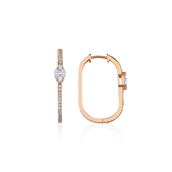 14ct Rose Gold Diamond Hoop Earrings with Marquise Diamond Cluster