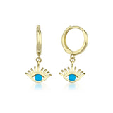 14ct Yellow Gold Hoop Earrings with All-Seeing Eye Charm
