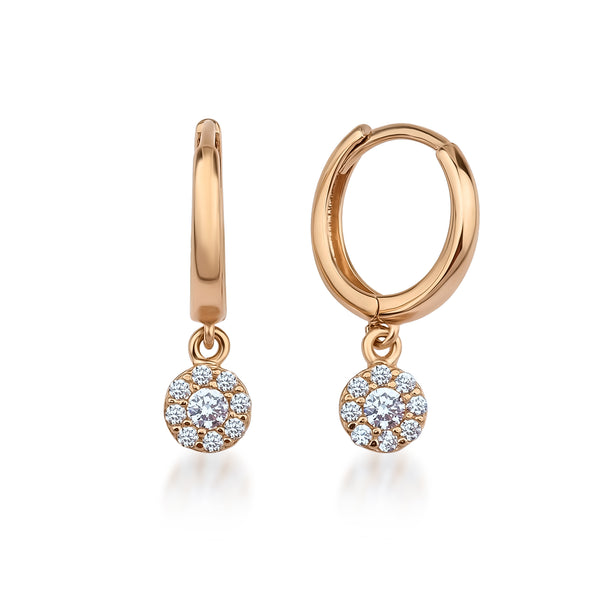 14ct Rose Gold Hoop Earrings with Cubic Zirconia Cluster Charm