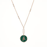 18ct Rose Gold Malachite and Diamond Letter Pendant Necklace