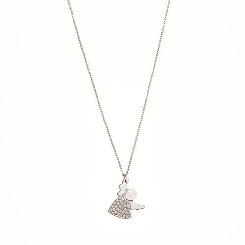 White Gold Celestial 18k Gemstone - Embellished Angel Pendant Necklace