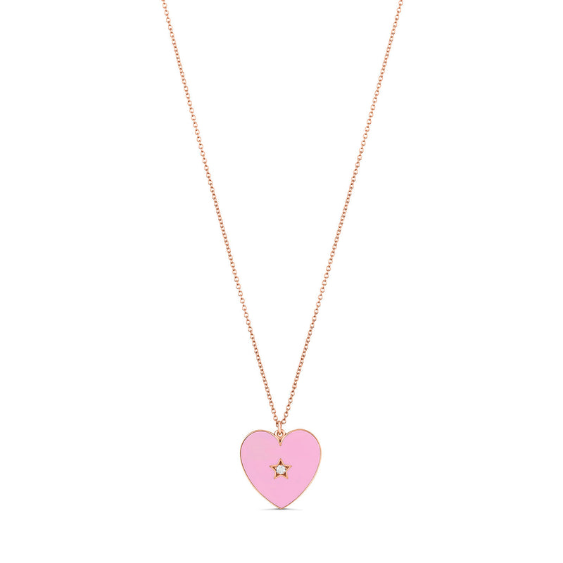 Sweet Heart 18k Gold Star Diamond-Embellished Heart Pendant Necklace - Pink