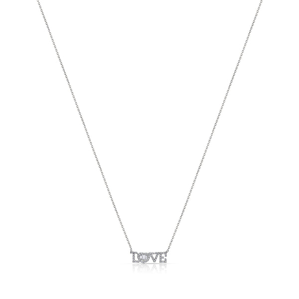 18ct White Gold Diamond ‘Love’ Letter and Heart Pendant Necklace
