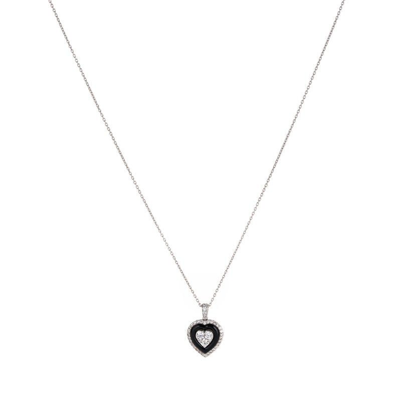 18ct White Gold Navy Themed Diamond Heart Pendant Necklace