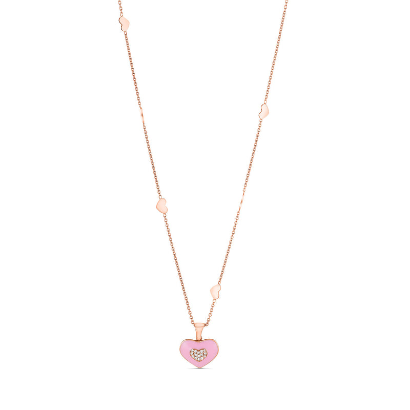 Mystical Love Rose Gold Diamond-Embellished Heart Necklace – Pink