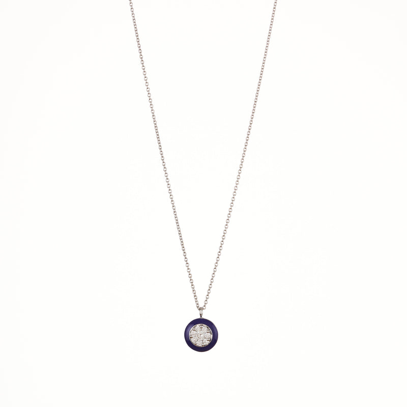 18ct White Gold Navy Candy Diamond Pendant Necklace