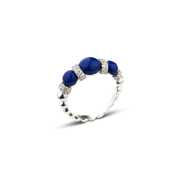 18ct White Gold and Blue Stone Bubble Ring 
