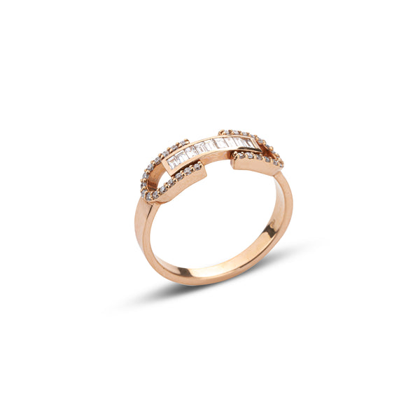 18ct Yellow Gold Double Chain Link Baguette Diamond Ring