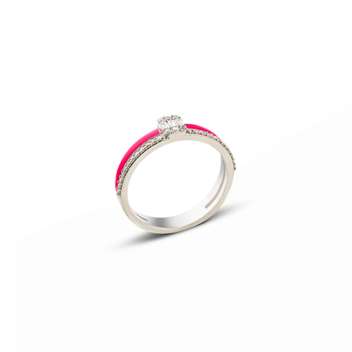 18ct Gold Neon Pink Candy Ring with Diamonds