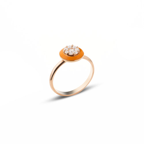 18ct Gold Neon Orange Candy Ring with Diamond Cluster