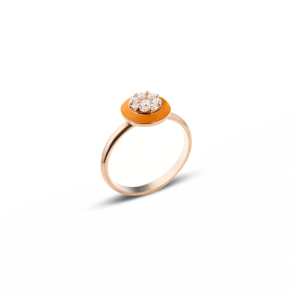 18ct Gold Neon Orange Candy Ring with Diamond Cluster