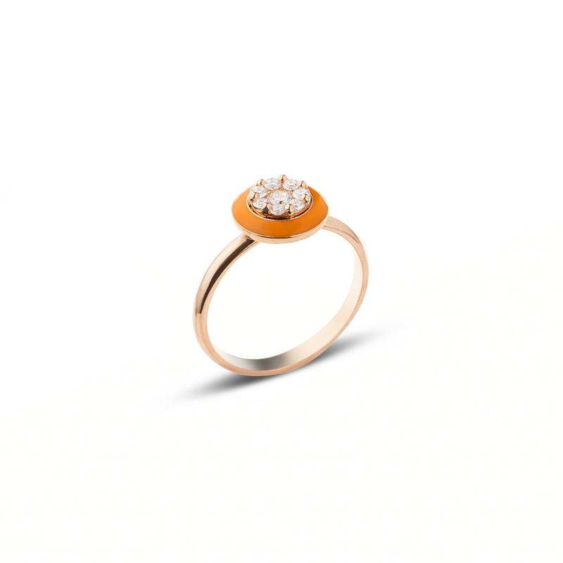 18ct Gold Neon Orange Candy Ring with Diamond Cluster