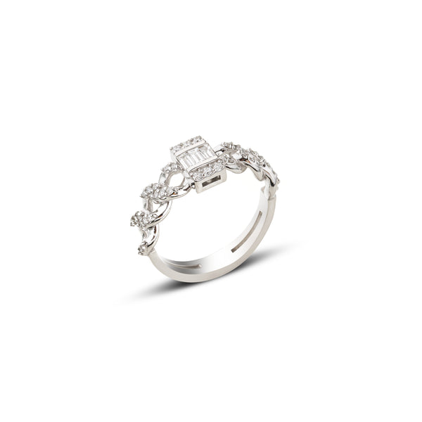 18ct White Gold Chain Style Baguette Diamond Ring