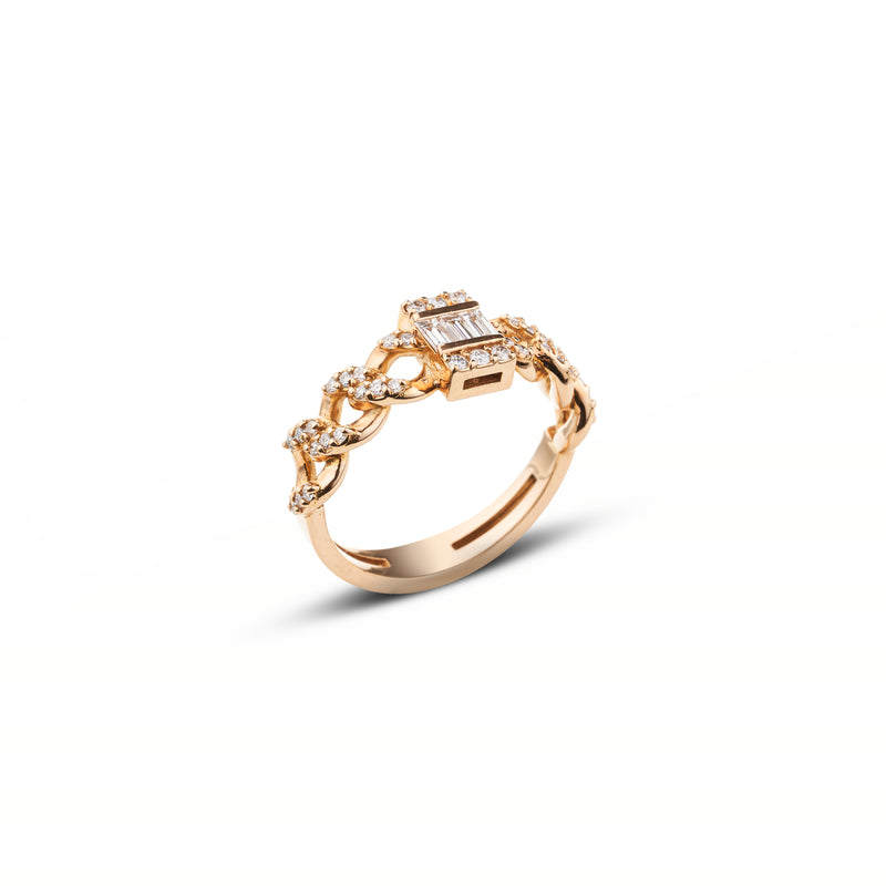 18ct Yellow Gold Chain Style Baguette Diamond Ring