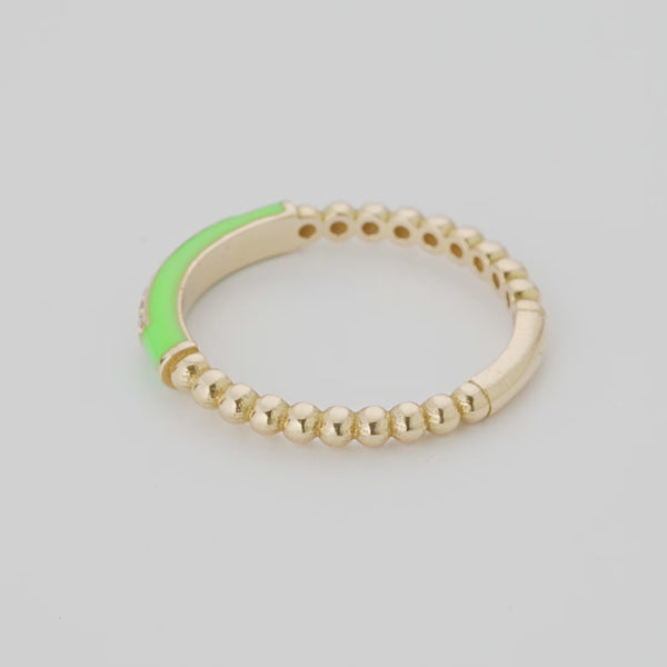 18ct Gold Neon Green Slim Ring with Diamonds