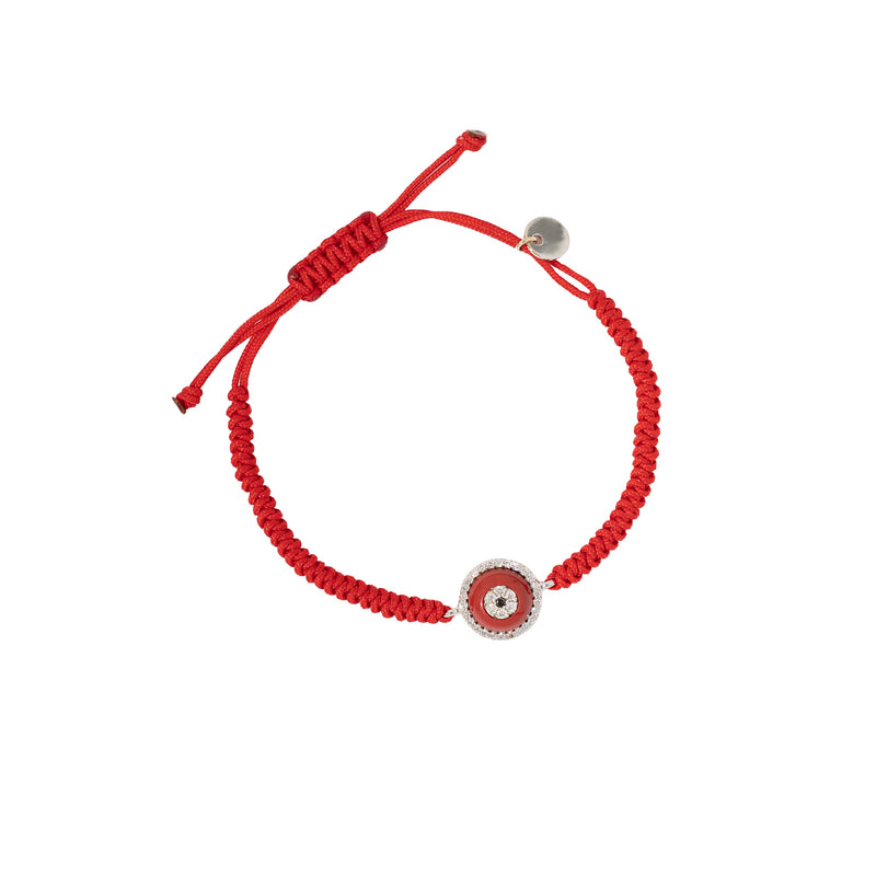 18ct White Gold Diamond and Red Enamel Evil Eye Adjustable Bracelet