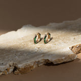 14ct Yellow Gold Diamond and Green Enamel Octagonal Hoop Earrings
