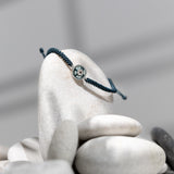 18ct White Gold Diamond and Dark Blue Enamel Evil Eye Adjustable Bracelet