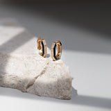 14ct Yellow Gold Diamond and Black Enamel Octagonal Hoop Earrings