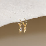 14ct Yellow Gold Hoop Earrings with Double Geometric Shape Charm