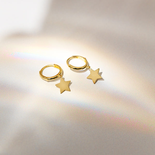 14ct Yellow Gold Hoop Earrings with Star Charm