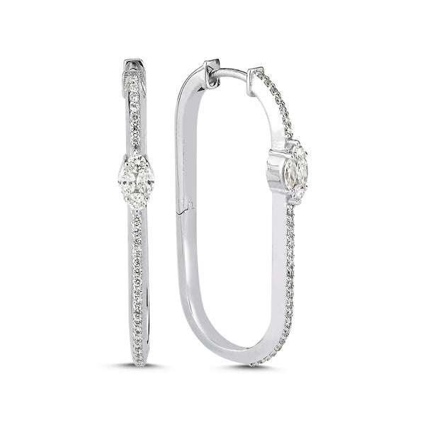 White Gold Hoop Earrings with Marquise