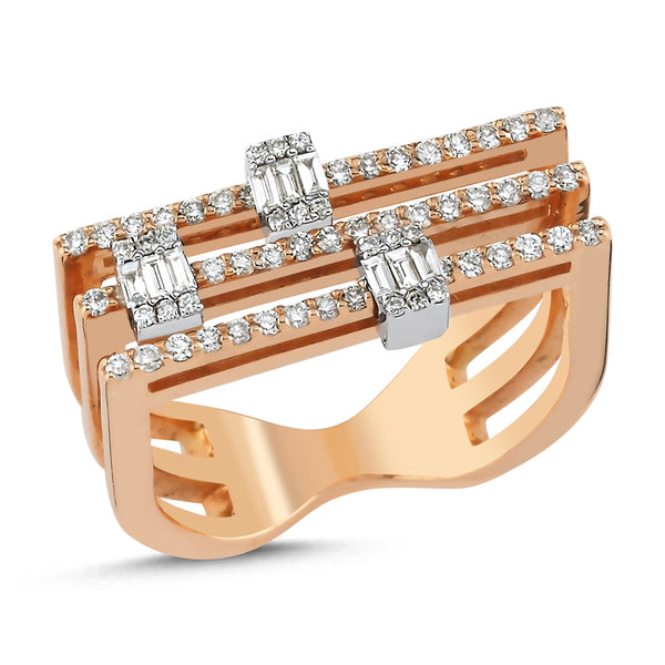 Rose Gold Triple Bar and Cluster Diamond Ring